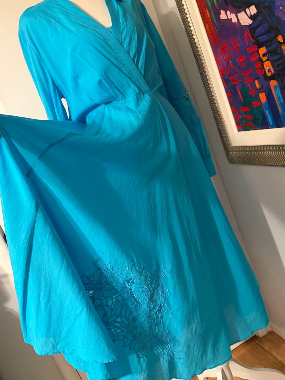 NWT Jade by Johnny Was Turquoise Long Sleeve Wrap-Front Midi Dress - Picture 10 of 13